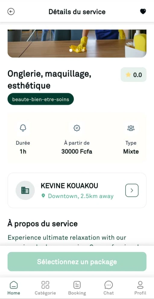 Écran de détails du service dans l'application HAYATAK