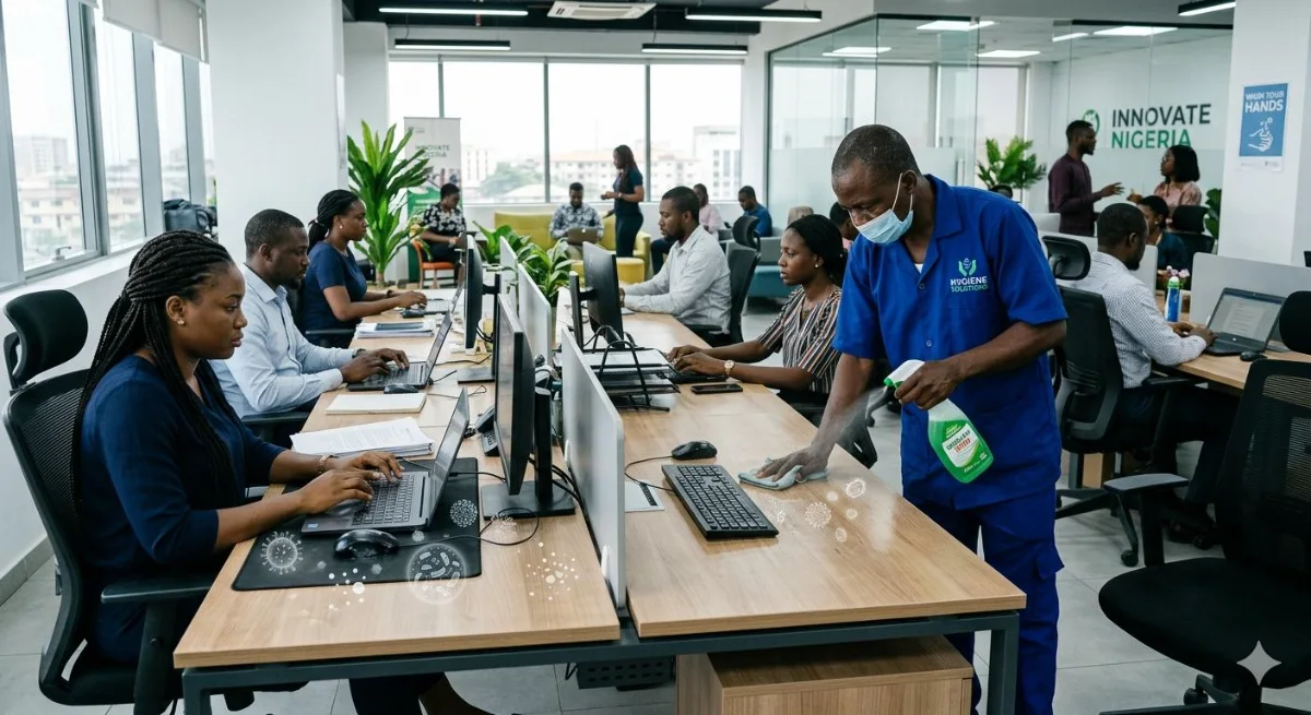 Agent d'entretien dans un open space à Abidjan